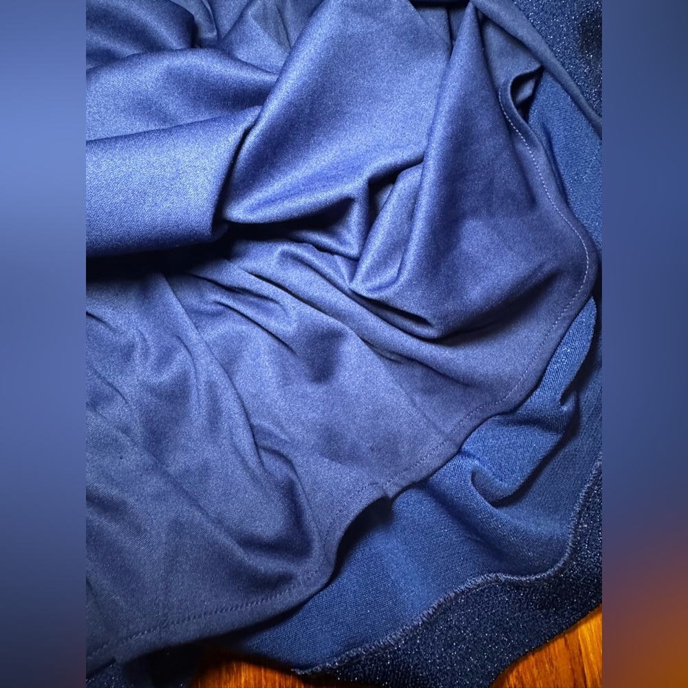 Xscape Cobalt Blue Glitter Stretch Off the Shoulder Evening Body Con Dress - Picture 8 of 10